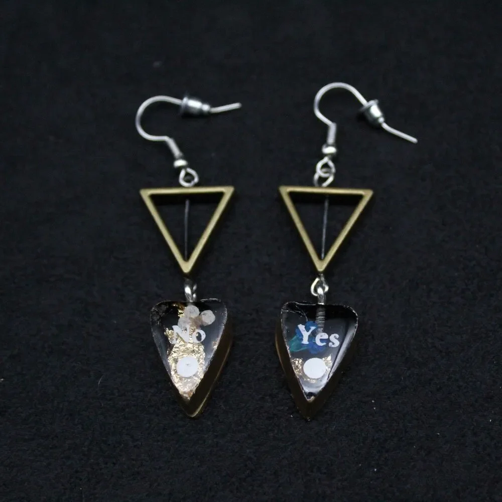 Black and Gold Wild Flower Ouija Planchette Wire Hook Earrings
